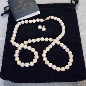 Jewels of the Orient HSN 14K Gold Cultured Pearl Necklace and Earring Set Cream